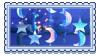 stamp: image of blue, holographic moon and star cutouts hanging on strings