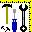 hammer, screwdriver, and wrench framed by a 90 degree ruler