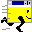 a computer window with a smiling face and legs running